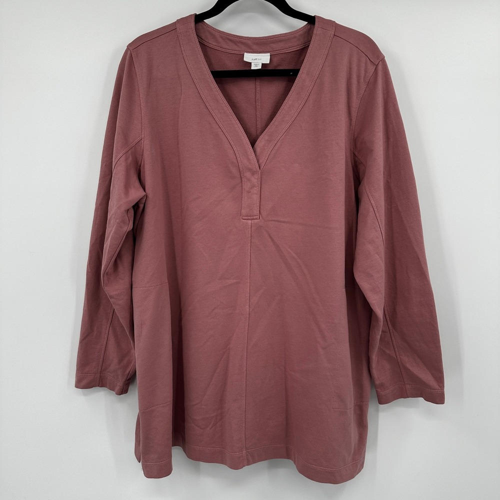 j.jill FIT Dusty‎ Rose V Neck Long Sleeve Tunic Top Petite XL Cotton